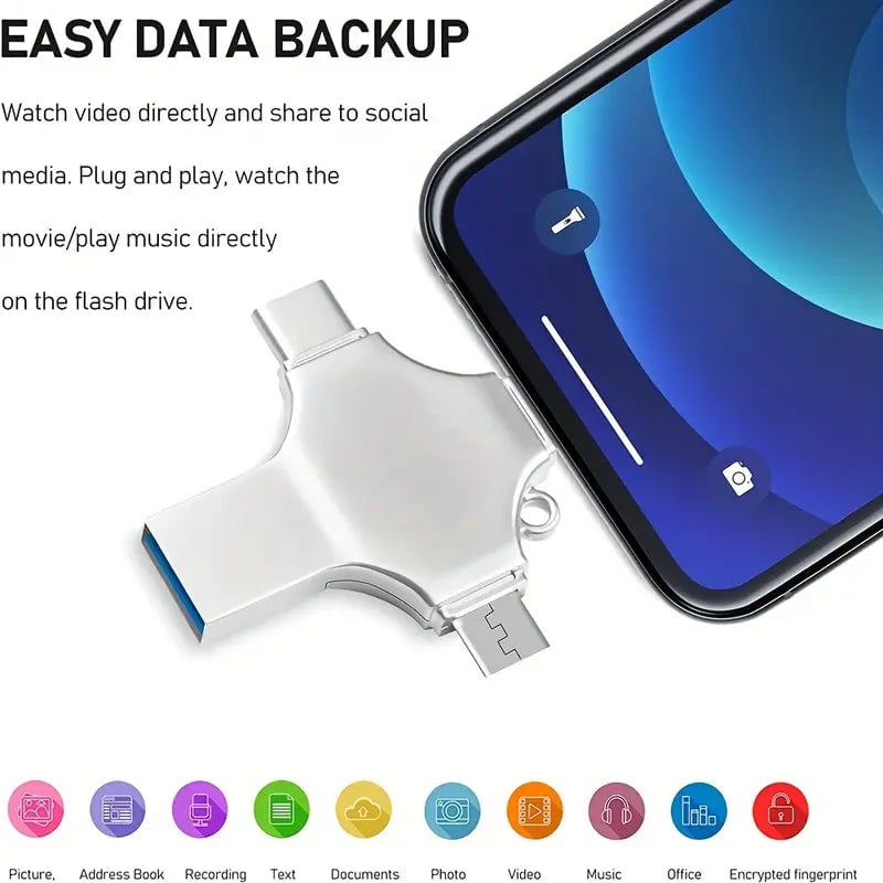 USB Flash Drive 4-in-1 Type-C High-Speed with Fingerprint Password Lock