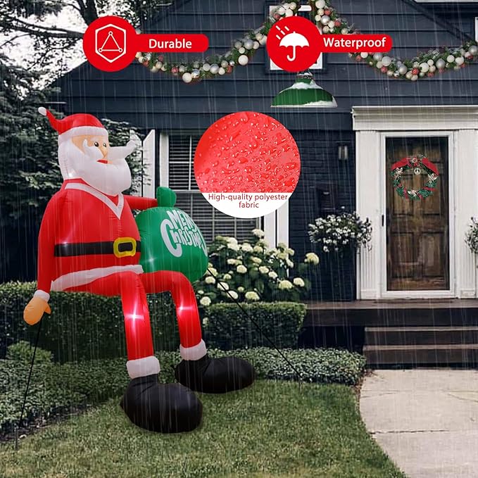 Climbing Santa Christmas Inflatable | LED Lit Outdoor Yard Decoration | Weather-Resistant Polyester with Easy Setup 5