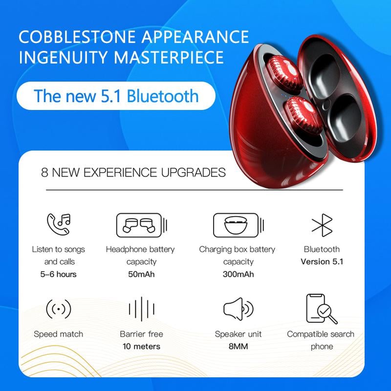 Wireless Bluetooth Earphones 5.1 | 8 mm Speaker Driver & 10 m Transmission Range | 300 mAh Charging Case, Sweatproof Design 10