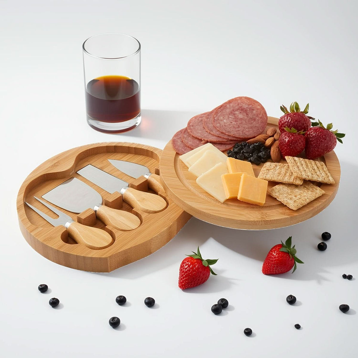 Bamboo Cheese Board Set with Drawer | Built-In Cutlery and Serving Tools | Portable Design for Parties and Picnics 4