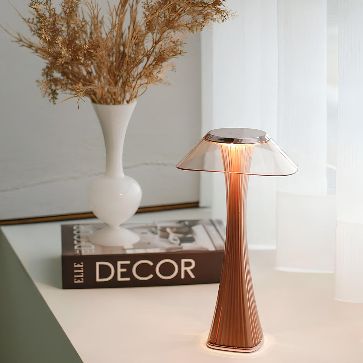 Cordless Table Lamp ABS 27.4 x 15.1 x 7.8 cm | Rose Gold or Black, Curved Design | Rechargeable, 3-Colour Dimmable Light 2