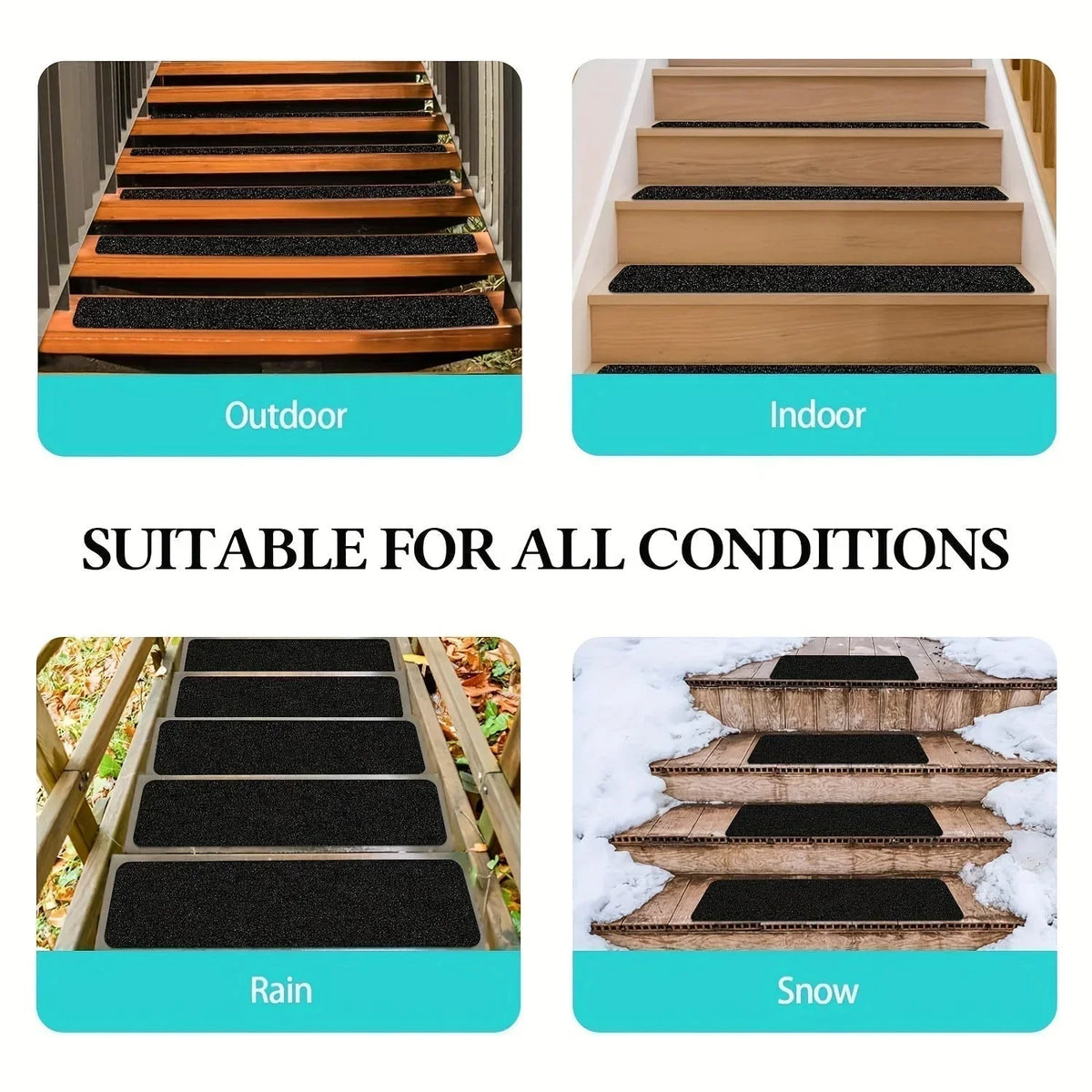Anti-Slip Stair Strips Rubber | 80 Grit Traction Tape, Set of 10 | Peel-and-Stick Indoor Outdoor Safety Grip Strips 5