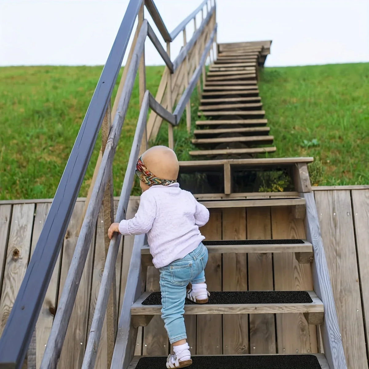 Anti-Slip Stair Strips Rubber | 80 Grit Traction Tape, Set of 10 | Peel-and-Stick Indoor Outdoor Safety Grip Strips 3