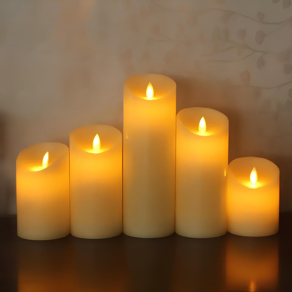 Flameless LED Block Candles ABS 5-Piece Set, 10-20 cm | Realistic Flicker Effect | Battery-Powered, No Open Flame 16