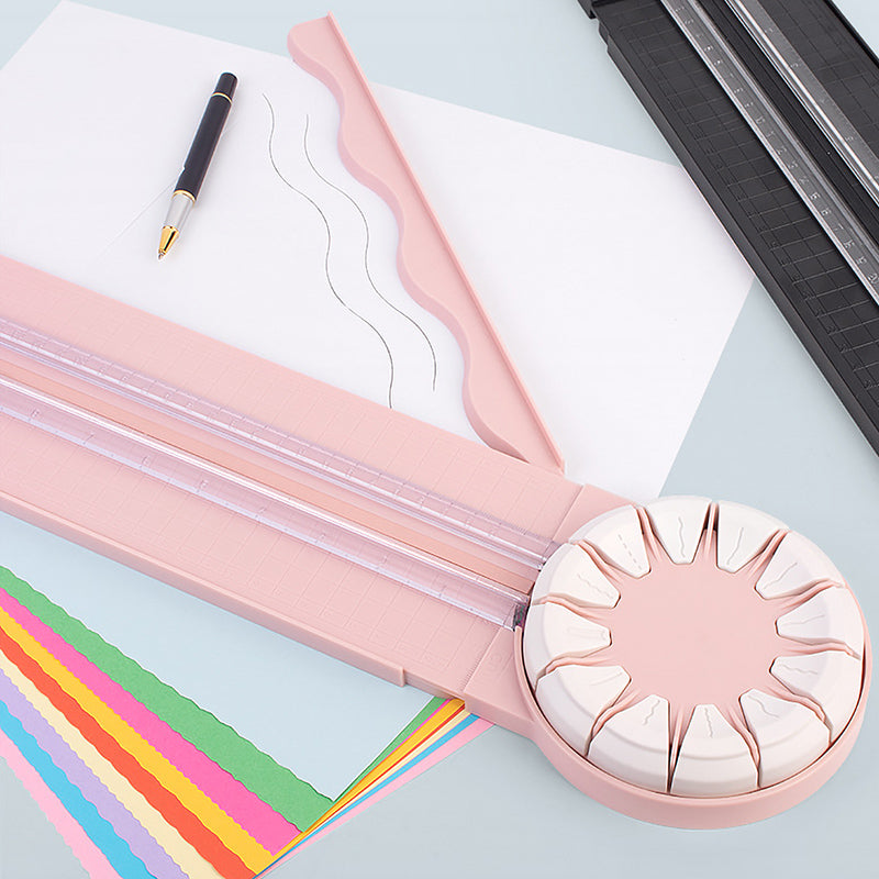 Rotary Paper Cutter 12-in-1 Cutting Heads, ABS Body | Pink or Black | Straight, Wavy, Perforated and Zigzag Edges 8