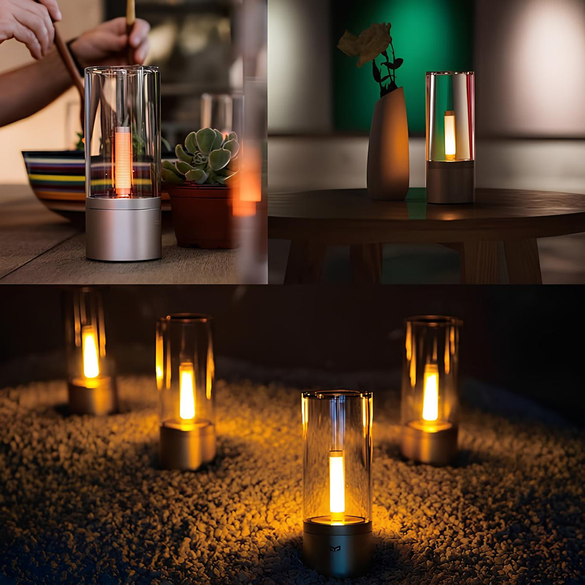 Cylindrical Glass Table Lamp | Twist-Dimmable Warm White Light | Aluminium and Glass Base for Bedside or Desk Use 6