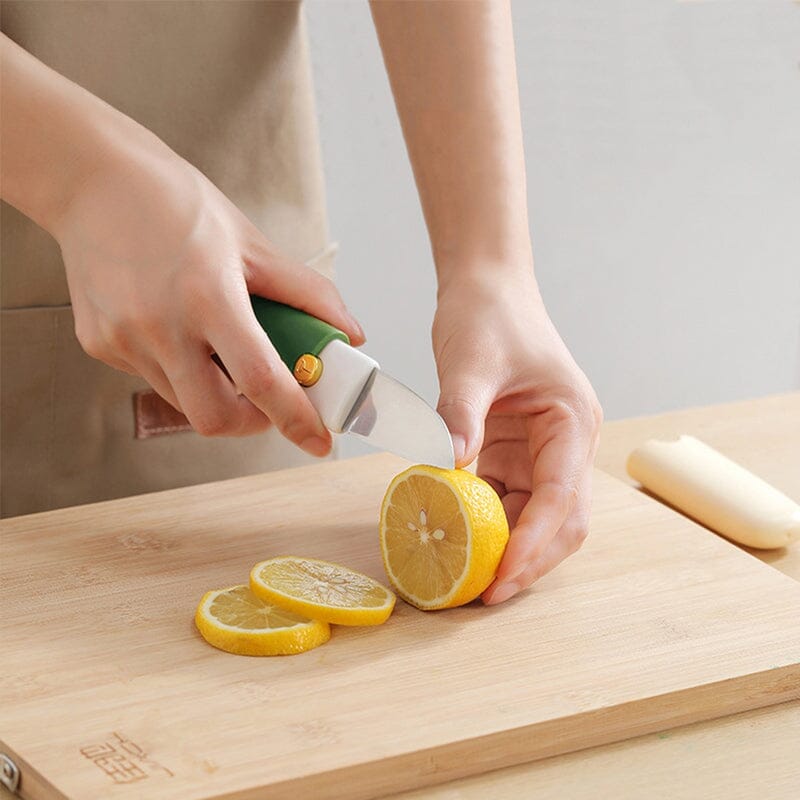2-in-1 Peeler Cutter Stainless Steel Blade with Protective Sheath | Compact Kitchen Tool | Green, Orange, Grey 7