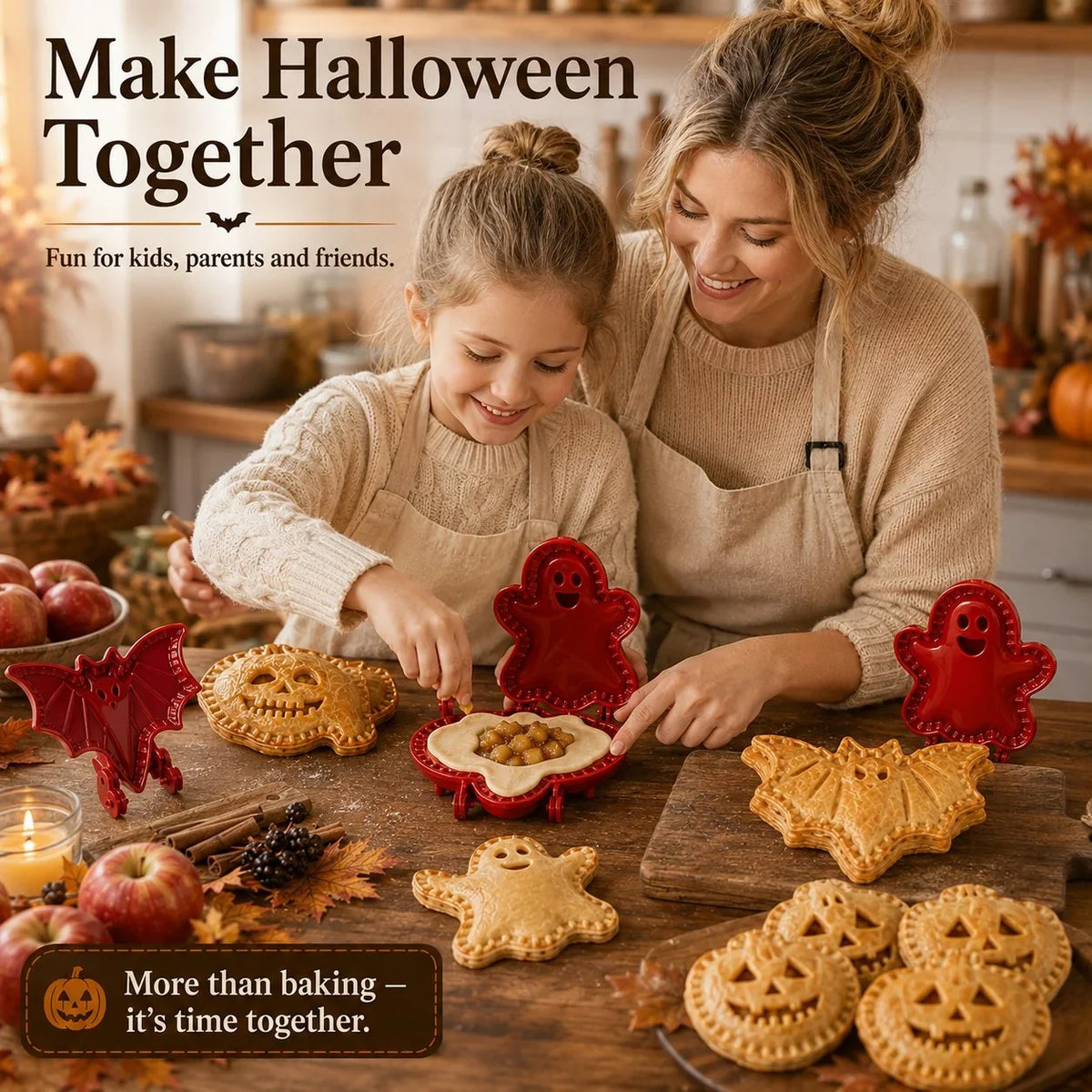 Halloween Hand Pie Mold Set | 8 Spooky Shapes, Snap & Seal Hinged Design | Plastic, Oven-Safe Prep for Hand Pies 5