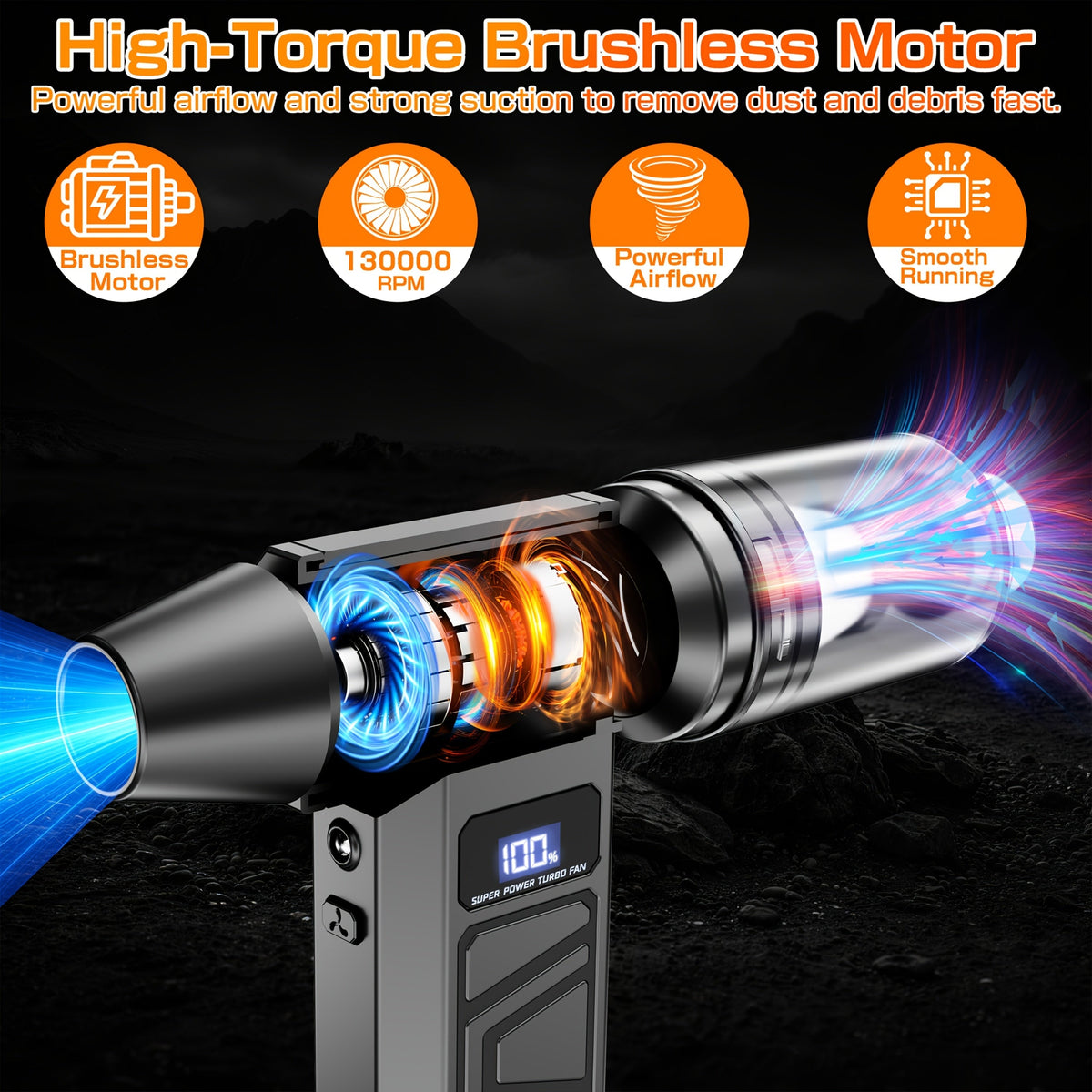 Electric Air Duster & Mini Vacuum Cleaner | 130,000 RPM Brushless Motor | 2x 4000 mAh Battery, USB-C Fast Charging 6