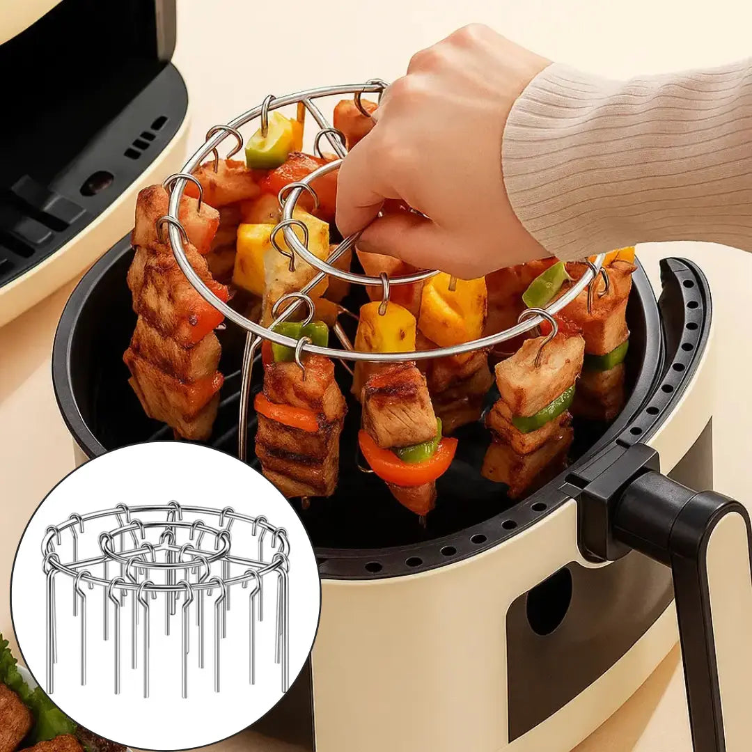 Air Fryer Grill Rack Stainless Steel | 360° Hot Air Circulation | Smoke-Free, Low-Fat Grilling with 24 Skewers 1