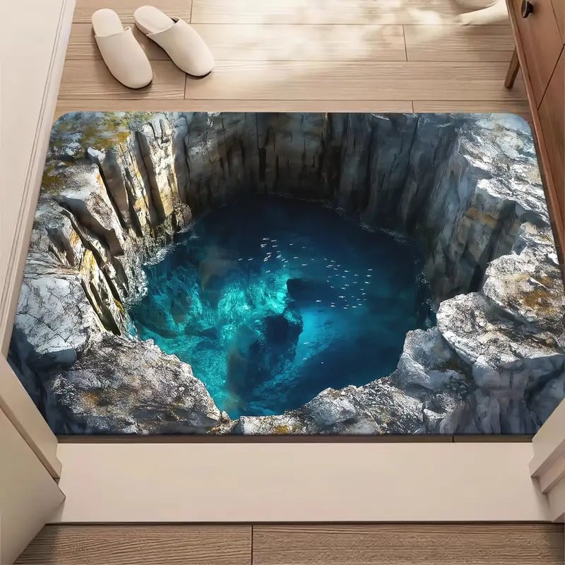 3D Optical Illusion Door Mat with Diatomaceous Earth Surface | Instant Water Absorption | Non-Slip Backing for Wet Floors 16