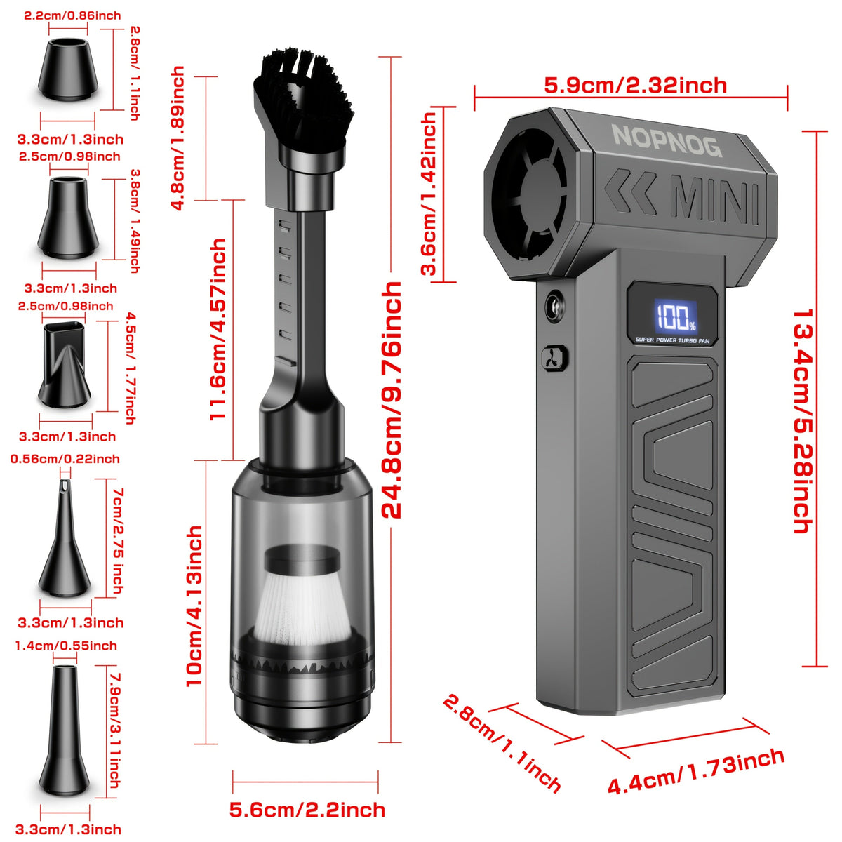 Electric Air Duster & Mini Vacuum Cleaner | 130,000 RPM Brushless Motor | 2x 4000 mAh Battery, USB-C Fast Charging 11