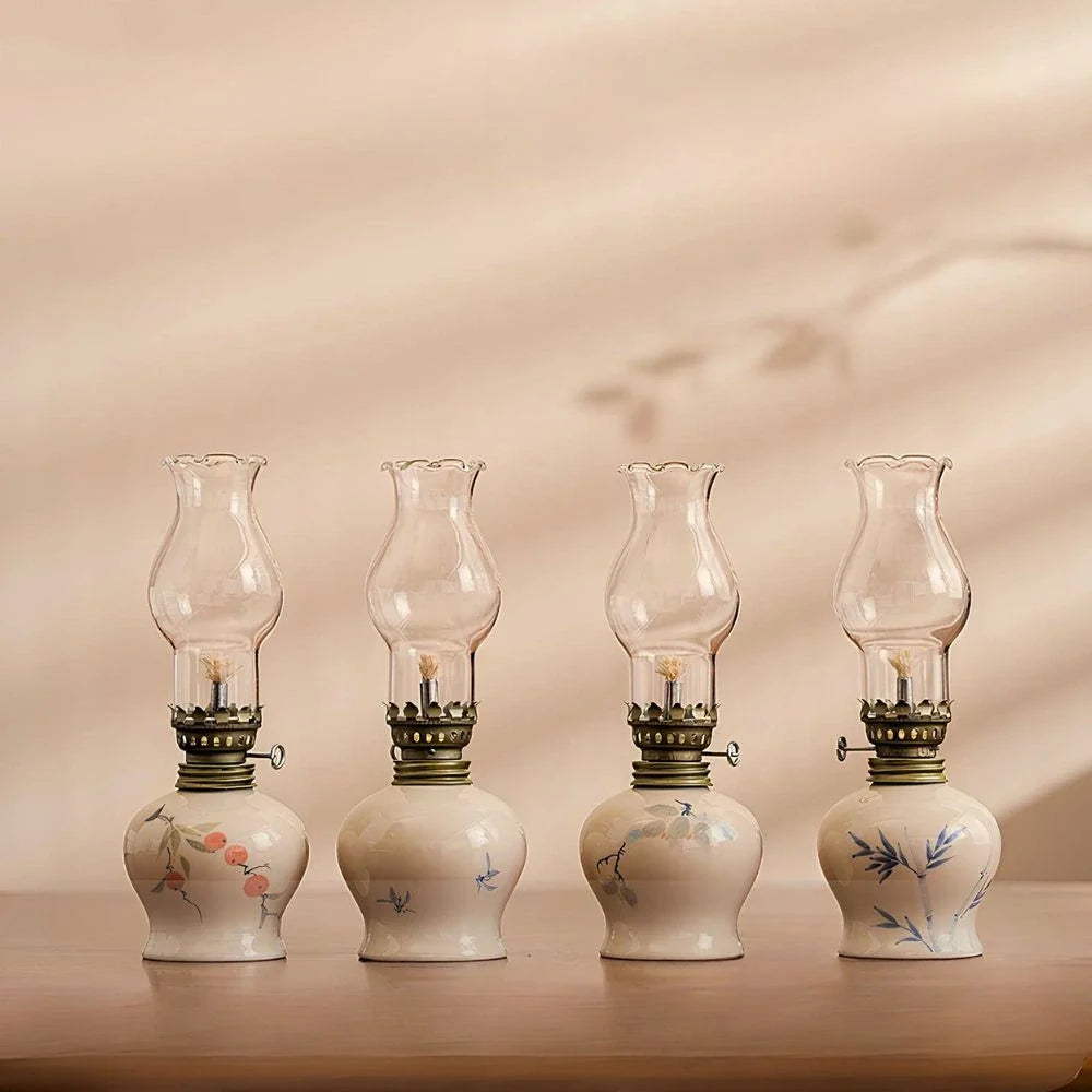 Ceramic Oil Lantern with Glass Shade, 18 cm | Adjustable Wick Flame, Bud or Classic Shape | Windproof Ambient Lighting 15
