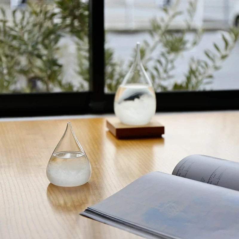 Crystal Weather Lamp Glass & Wood | Water Drop or Cube Shape, USB or Battery Powered | 7-Colour LED, Crystals React to Temperature 5