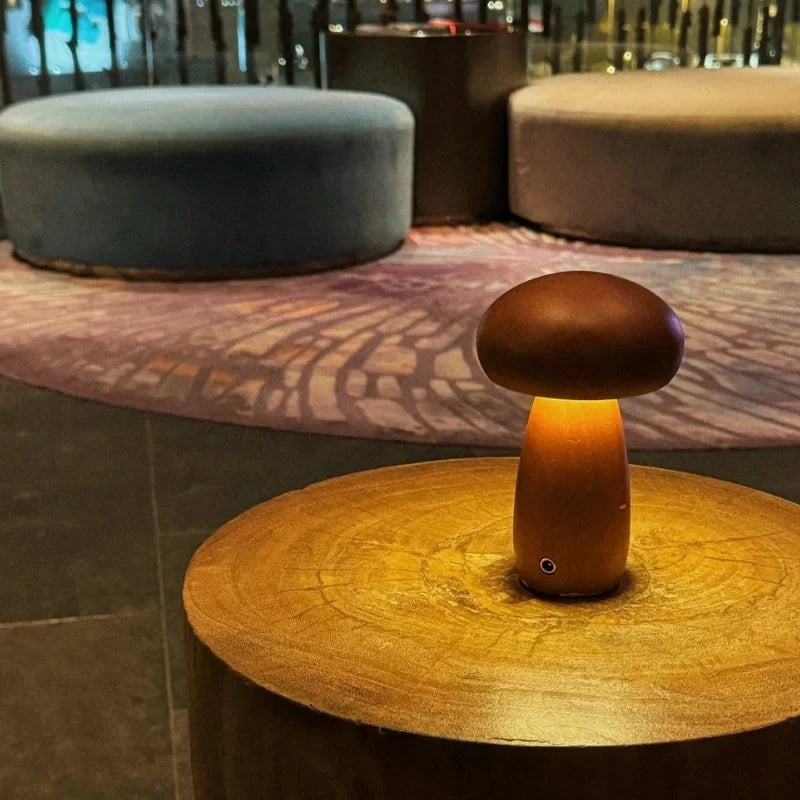 Wooden Mushroom Table Lamp Solid Wood | Cordless Rechargeable Dimmable Nightlight | Up to 10 Hours Warm White Glow 3