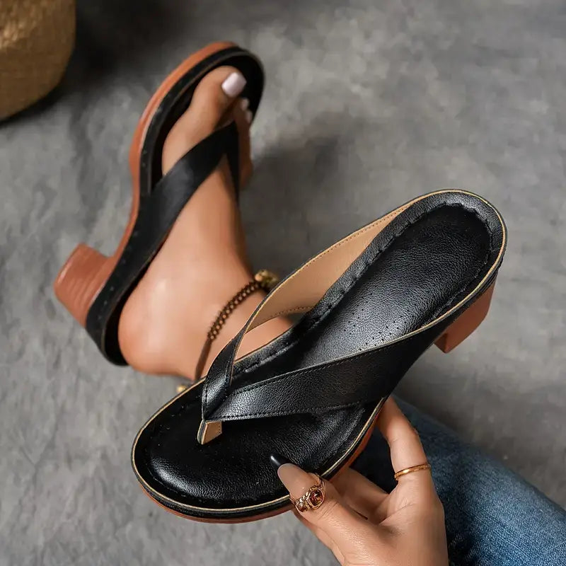 Abigail | Block Heel Sandals with Ergonomic Footbed - Vegan Leather Design