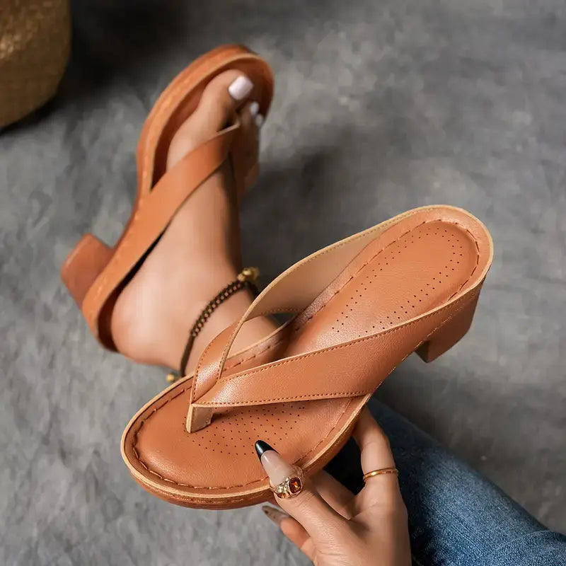 Abigail | Block Heel Sandals with Ergonomic Footbed - Vegan Leather Design