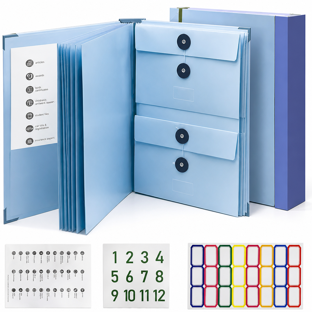 Accordion Document Organiser Acid-Free | 12 Expanding Pockets with Secure Closures | Keeps Papers Protected and Sorted