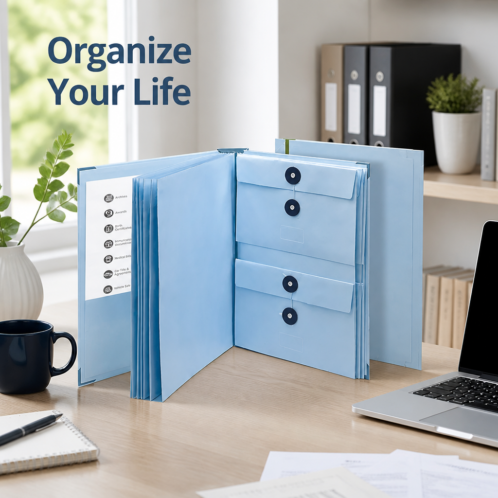 Accordion Document Organiser Acid-Free | 12 Expanding Pockets with Secure Closures | Keeps Papers Protected and Sorted