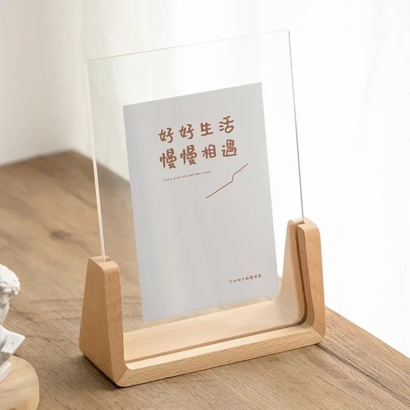 Acrevo | Acrylic Desktop Photo Frame - Beech or Walnut Base