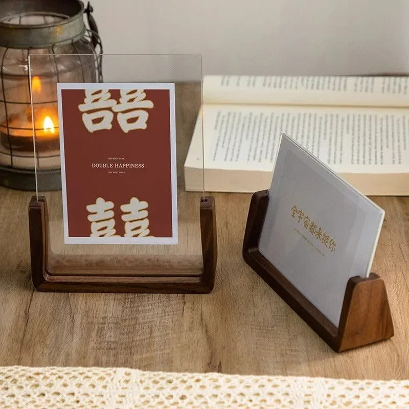 Acrevo | Acrylic Desktop Photo Frame - Beech or Walnut Base