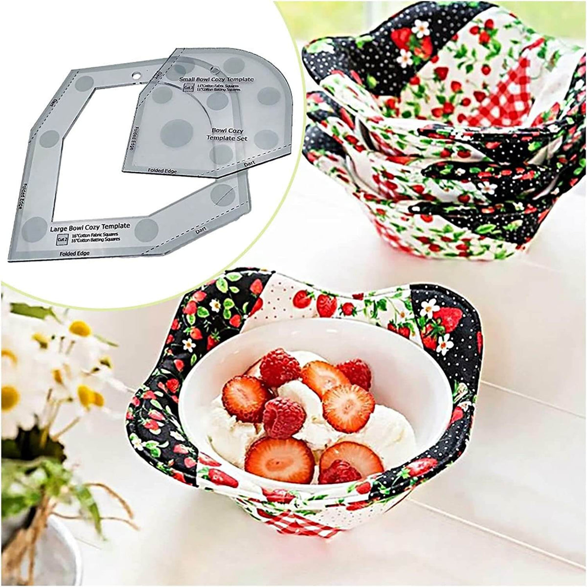Acrylic Bowl Cover Sewing Templates | Large & Small Sizes in Types A, B, C | Fast, Microwave-Safe Reversible Covers