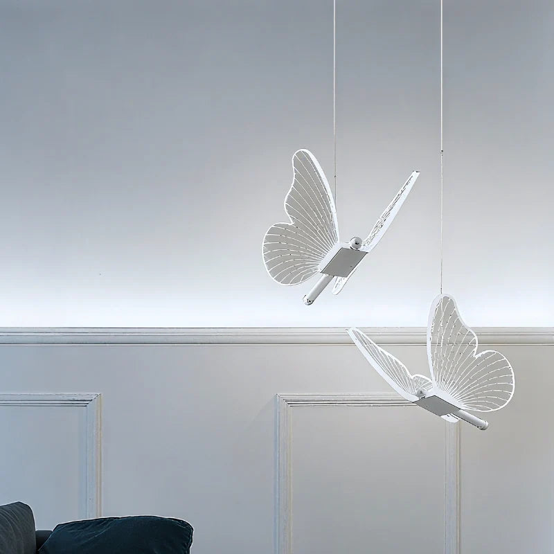 Acrylic Butterfly Pendant Light 20 x 18 x 15 cm | Single or Twin Wing, Aluminium Frame | Adjustable Suspension, 3 Colour LED