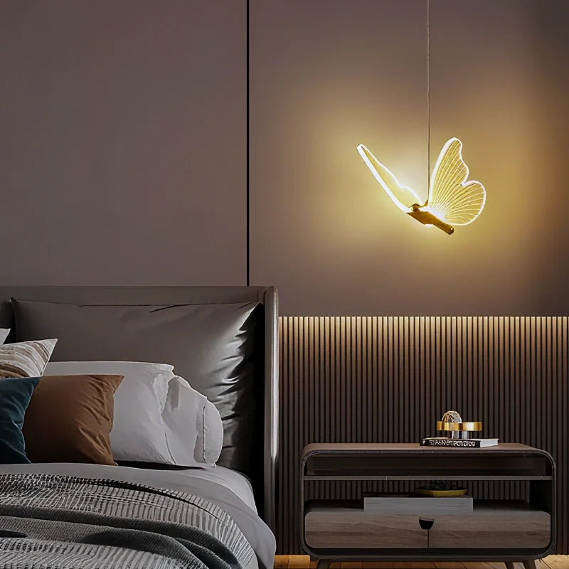 Acrylic Butterfly Pendant Light 20 x 18 x 15 cm | Single or Twin Wing, Aluminium Frame | Adjustable Suspension, 3 Colour LED
