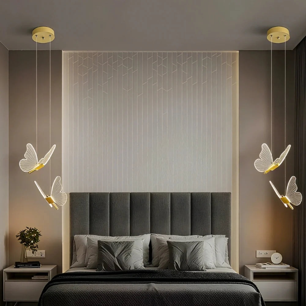 Acrylic Butterfly Pendant Light 20 x 18 x 15 cm | Single or Twin Wing, Aluminium Frame | Adjustable Suspension, 3 Colour LED