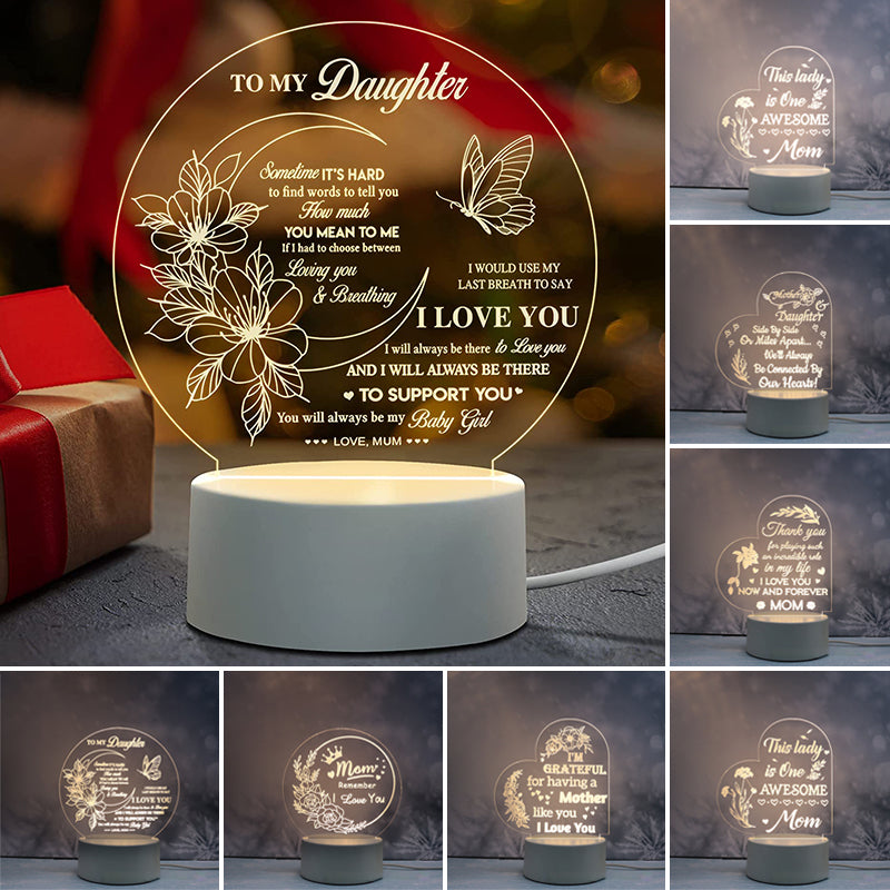 Acrylic Engraved Night Light | Remote Control, USB Charging & Soft Ambient Glow | Bedside Décor Gift for Women