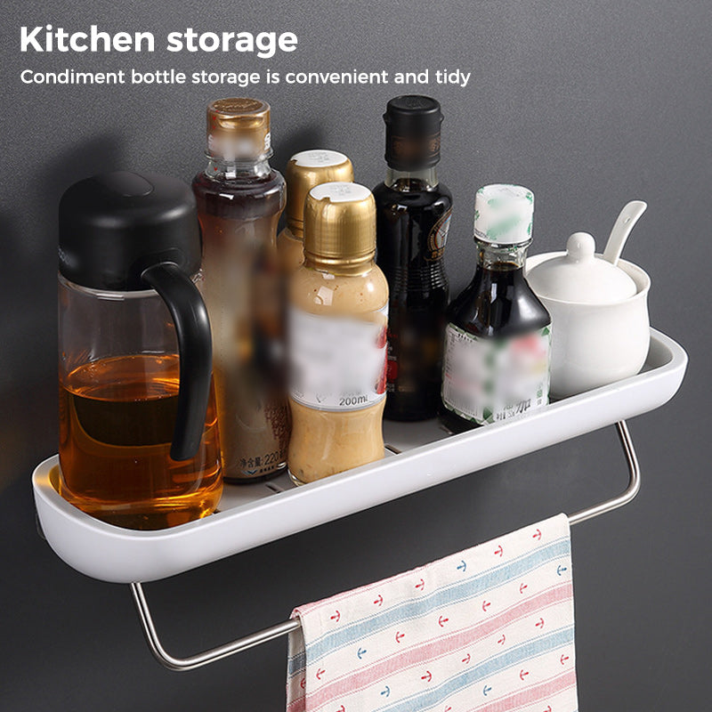 Adhesive Organiser Shelf PET Plastic | No-Drill Wall Mount with Guardrail | Waterproof Storage for Bathroom & Kitchen