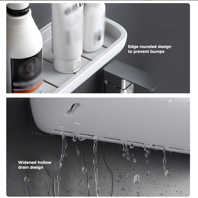 Adhesive Organiser Shelf PET Plastic | No-Drill Wall Mount with Guardrail | Waterproof Storage for Bathroom & Kitchen