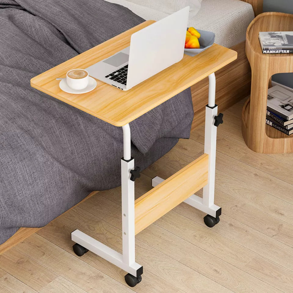 Adjustable Laptop Desk Wooden Surface Metal Frame | Height-Adjustable with Wheels | Ergonomic Use for Home Office, Bed or Sofa