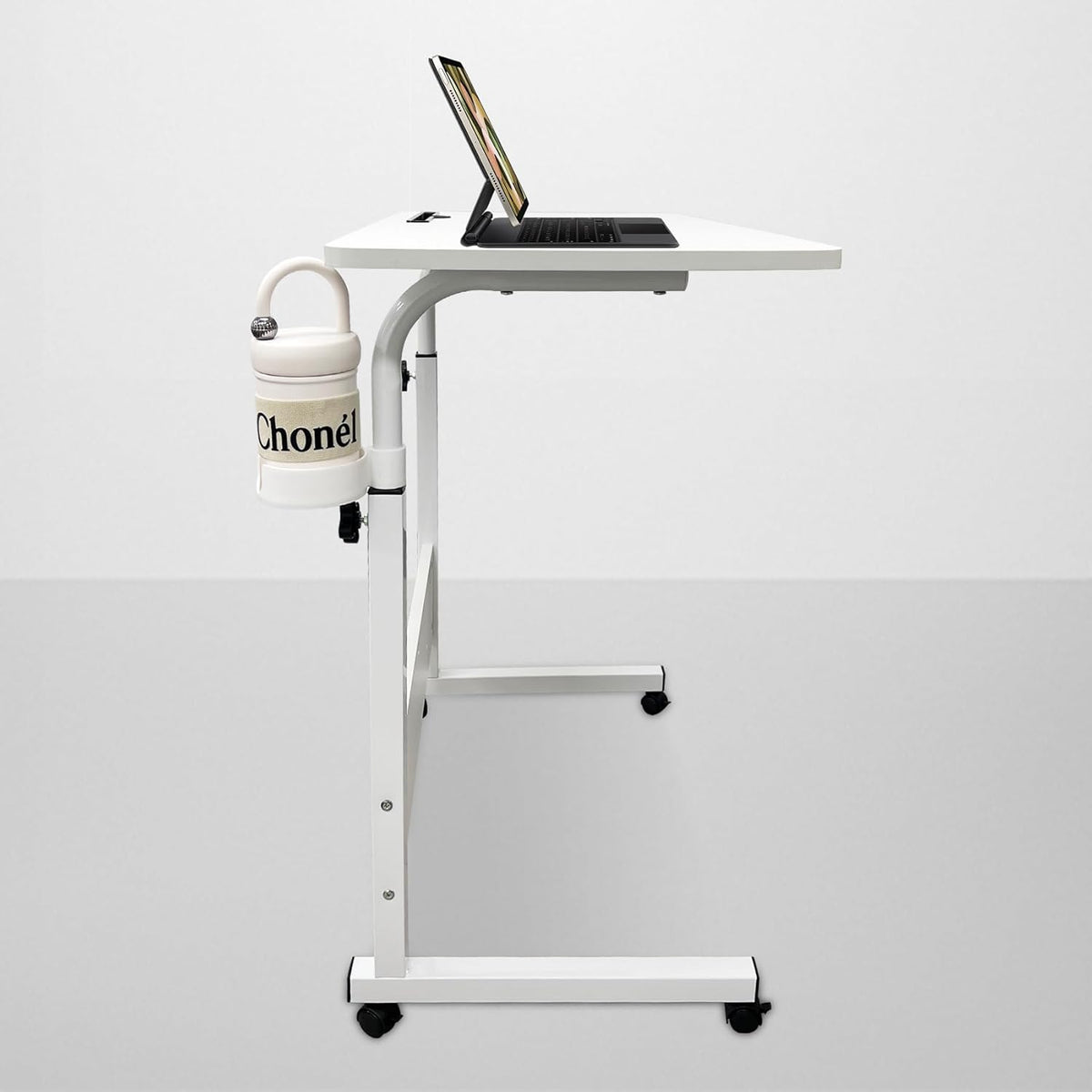 Adjustable Laptop Desk Wooden Surface Metal Frame | Height-Adjustable with Wheels | Ergonomic Use for Home Office, Bed or Sofa