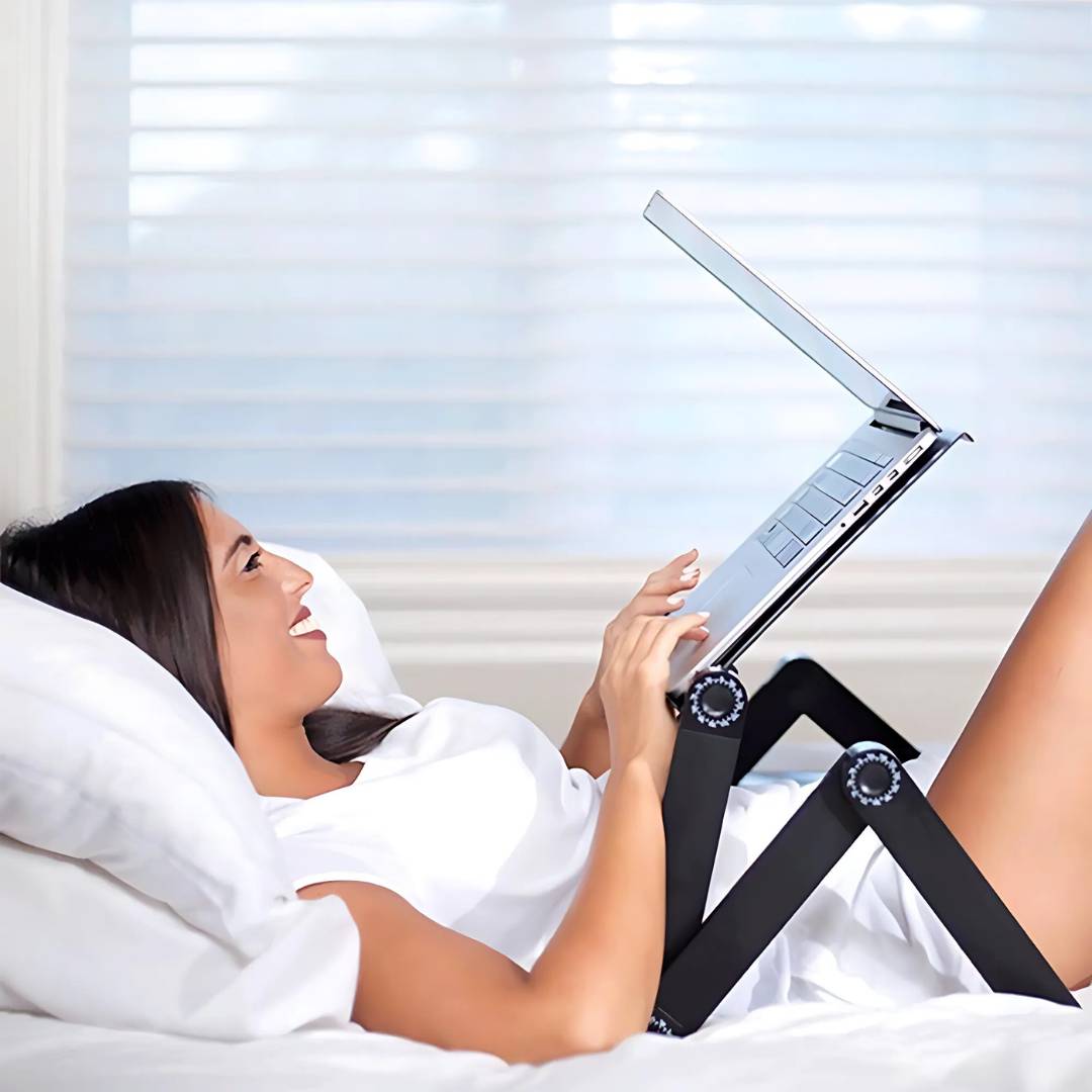 Adjustable Laptop Stand Aluminium Alloy | Cooling Vents & Foldable Design | Height & Angle Control for Desk, Bed, Sofa