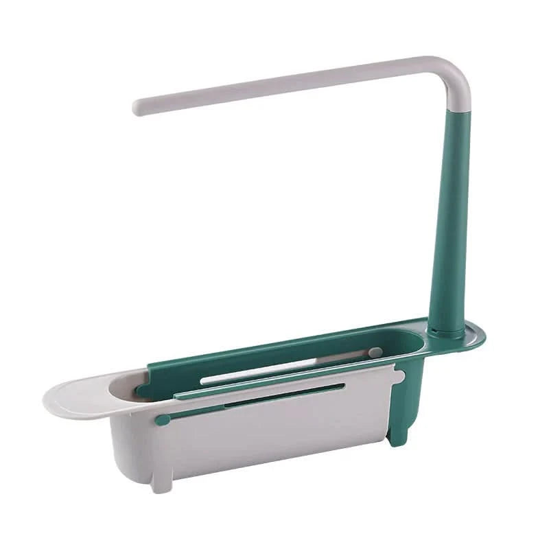 Adjustable Sink Organiser Caddy | Expandable Sliding Base & Integrated Towel Rack | Keeps Sponges Dry, Sink Spotless