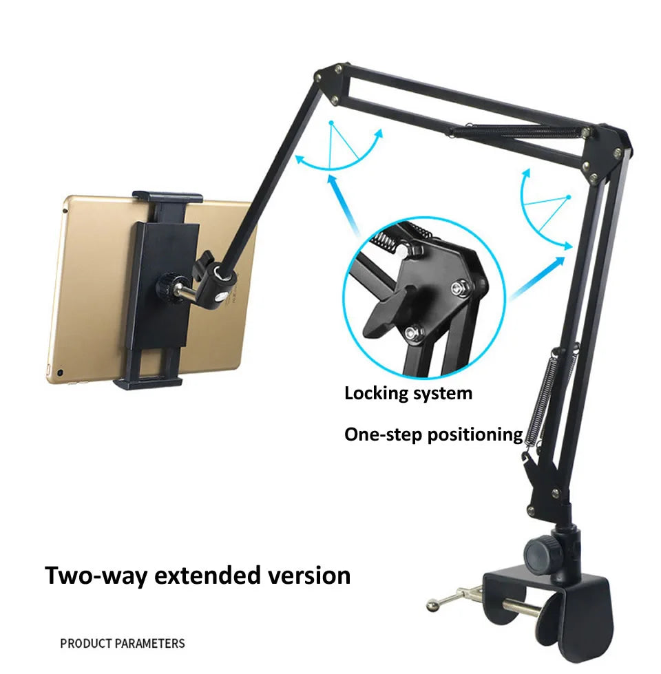 Adjustable Tablet Stand Aluminium Alloy | 360° Rotating Arm & Dual-Purpose Base | Bed and Desk Tablet Phone Holder
