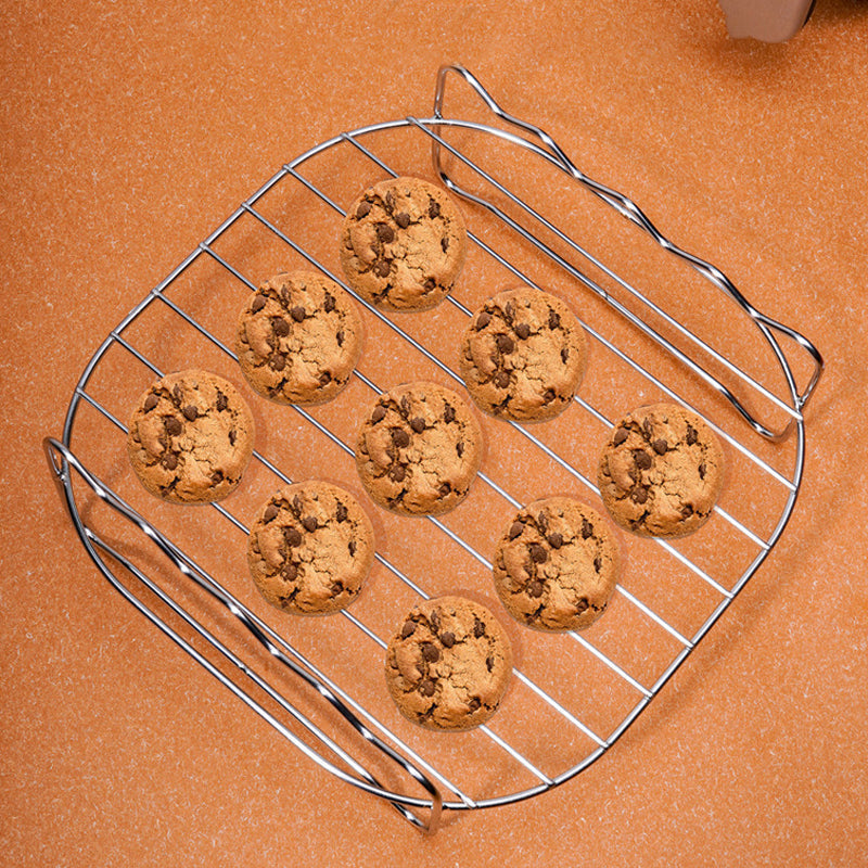 Air Fryer Rack Stainless Steel | Double-Layer with 4 Roasting Skewers | Dishwasher-Safe Kitchen Accessory for Men