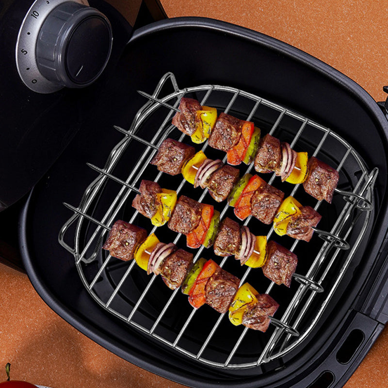 Air Fryer Rack Stainless Steel | Double-Layer with 4 Roasting Skewers | Dishwasher-Safe Kitchen Accessory for Men
