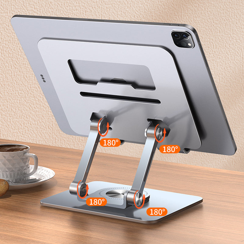 Aluminium Tablet Stand | 360° Rotating & Foldable Design | Adjustable Height for Tablets and Phones up to 12.9 Inches