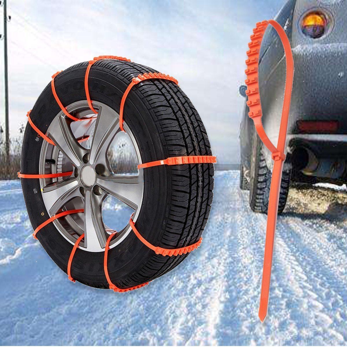 Anti-Skid Tyre Chains TPU | Fits Tyre Widths 195-295mm | Flexible, Cold-Resistant to -35C for Snow, Mud and Ice