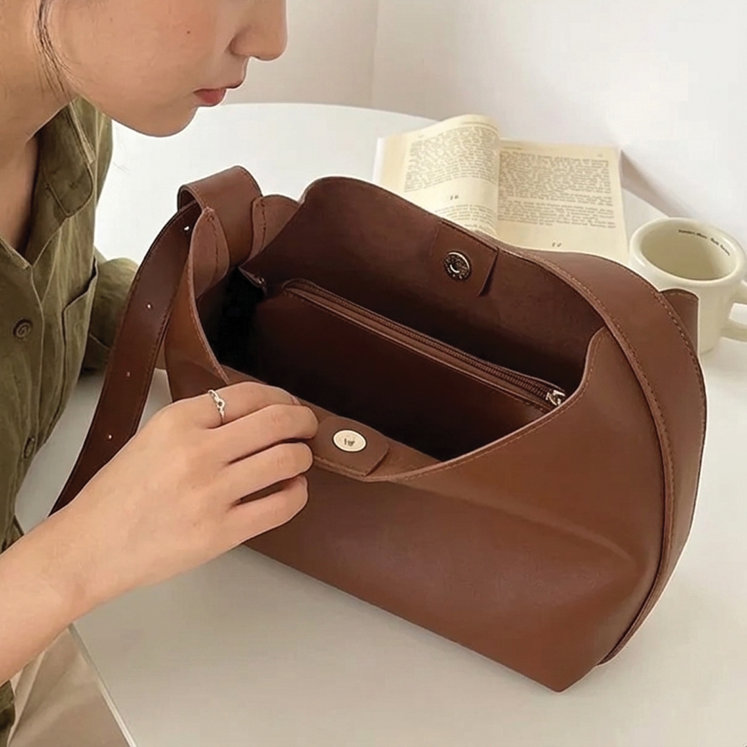 Aria | Black Shoulder Bag - Vegan Leather, Structured Design