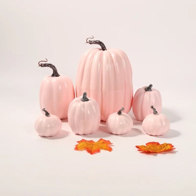 Artificial Pumpkin Set Autumn Decor | 7-Piece Multi-Size Collection | Ribbed Foam Pumpkins for Halloween & Weddings