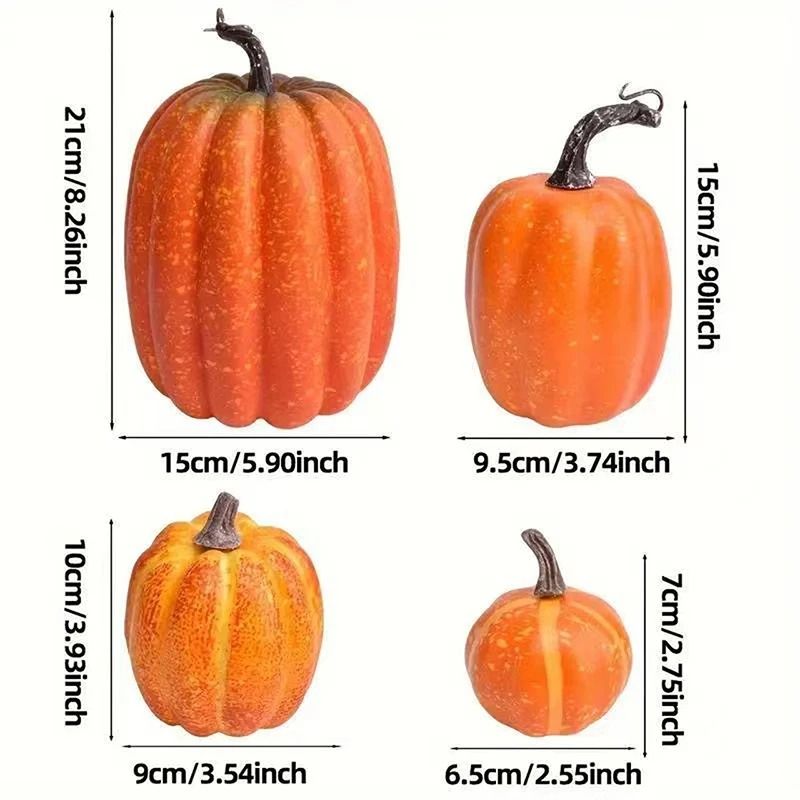 Artificial Pumpkin Set Autumn Decor | 7-Piece Multi-Size Collection | Ribbed Foam Pumpkins for Halloween & Weddings