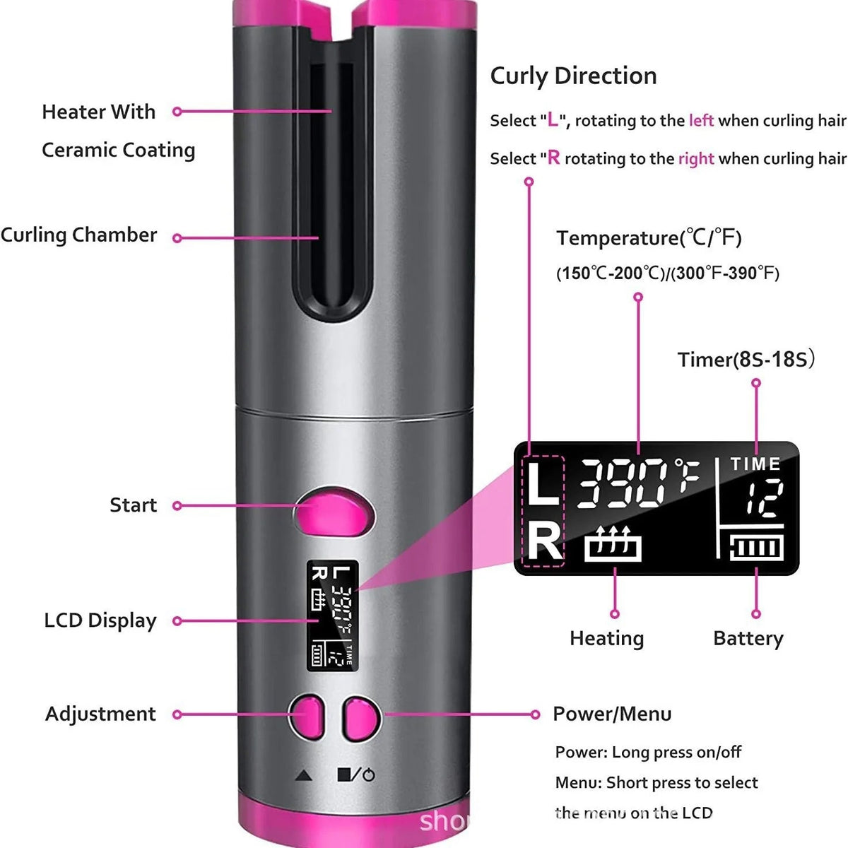 Automatic Hair Curler | Cordless Rechargeable Curling Iron