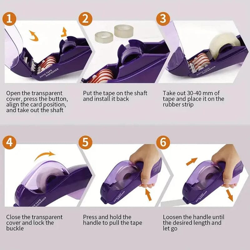 Automatic Tape Dispenser Plastic | One-Handed Operation with Concealed Safety Blade | Battery-Free Portable Design