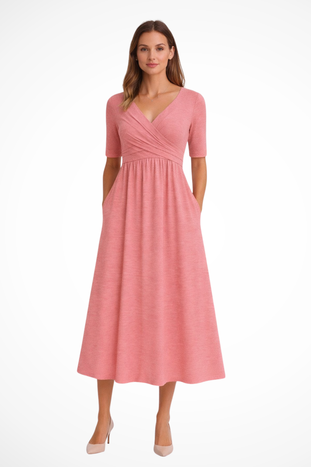 Aveline | Women's Dress – Midi Wrap Front With Side Pockets 6