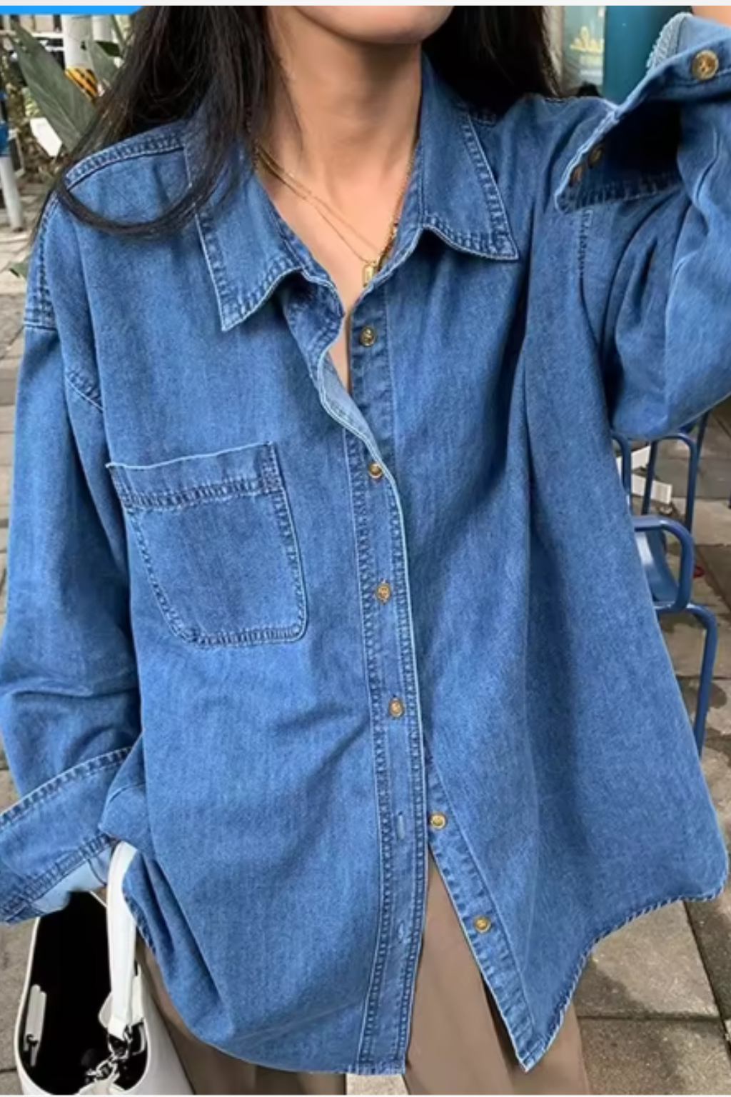 Avery | Women's Shirt - Oversized Light Denim with Button-Down Design 1