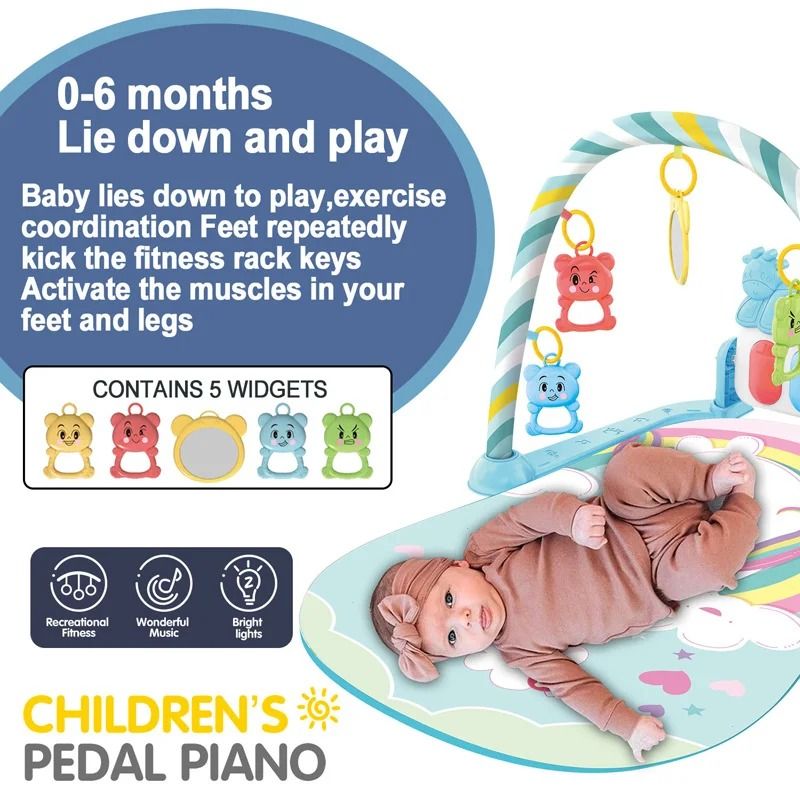 Baby Activity Gym Piano Play Mat | Crawling Blanket with Pedals & Hanging Toys | Music & Motor Skill Development
