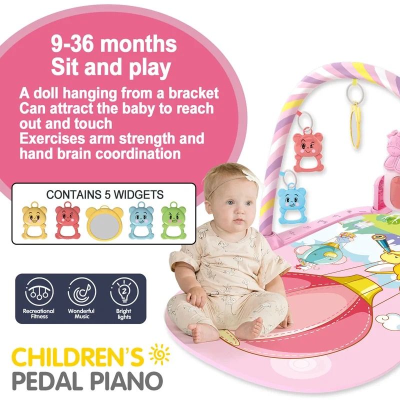 Baby Activity Gym Piano Play Mat | Crawling Blanket with Pedals & Hanging Toys | Music & Motor Skill Development
